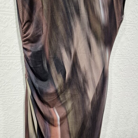 Zara Printed Tulle Abstract Mesh Maxi Cap Sleeve Dress size Large - Picture 4 of 9